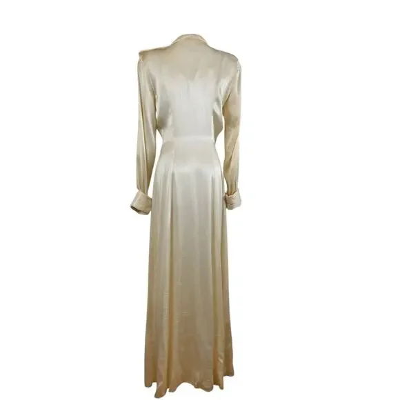 Vintage 30s 40s KAMORA Ivory Liquid Satin Maxi Dressing Gown Robe Women's Size S - Picture 9 of 15